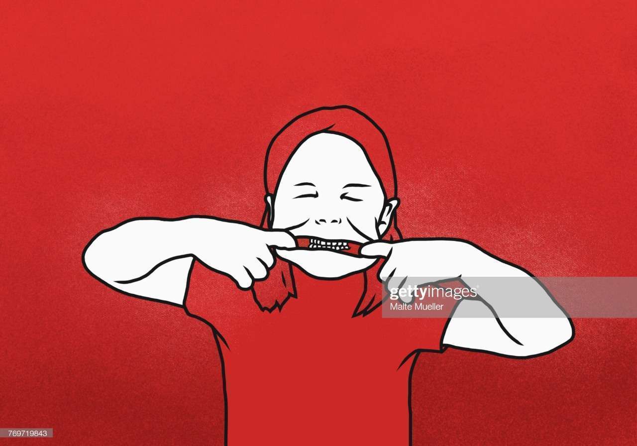 Foto: https://www.gettyimages.com.br/detail/ilustra%C3%A7%C3%A3o/illustration-of-girl-pulling-mouth-with-ilustra%C3%A7%C3%A3o-royalty-free/769719843?adppopup=true - V de Vingança